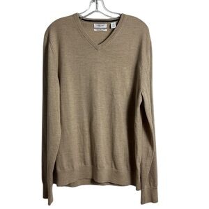 Calvin Klein Tan 100% Marino Wool V Neck Sweater Size Large